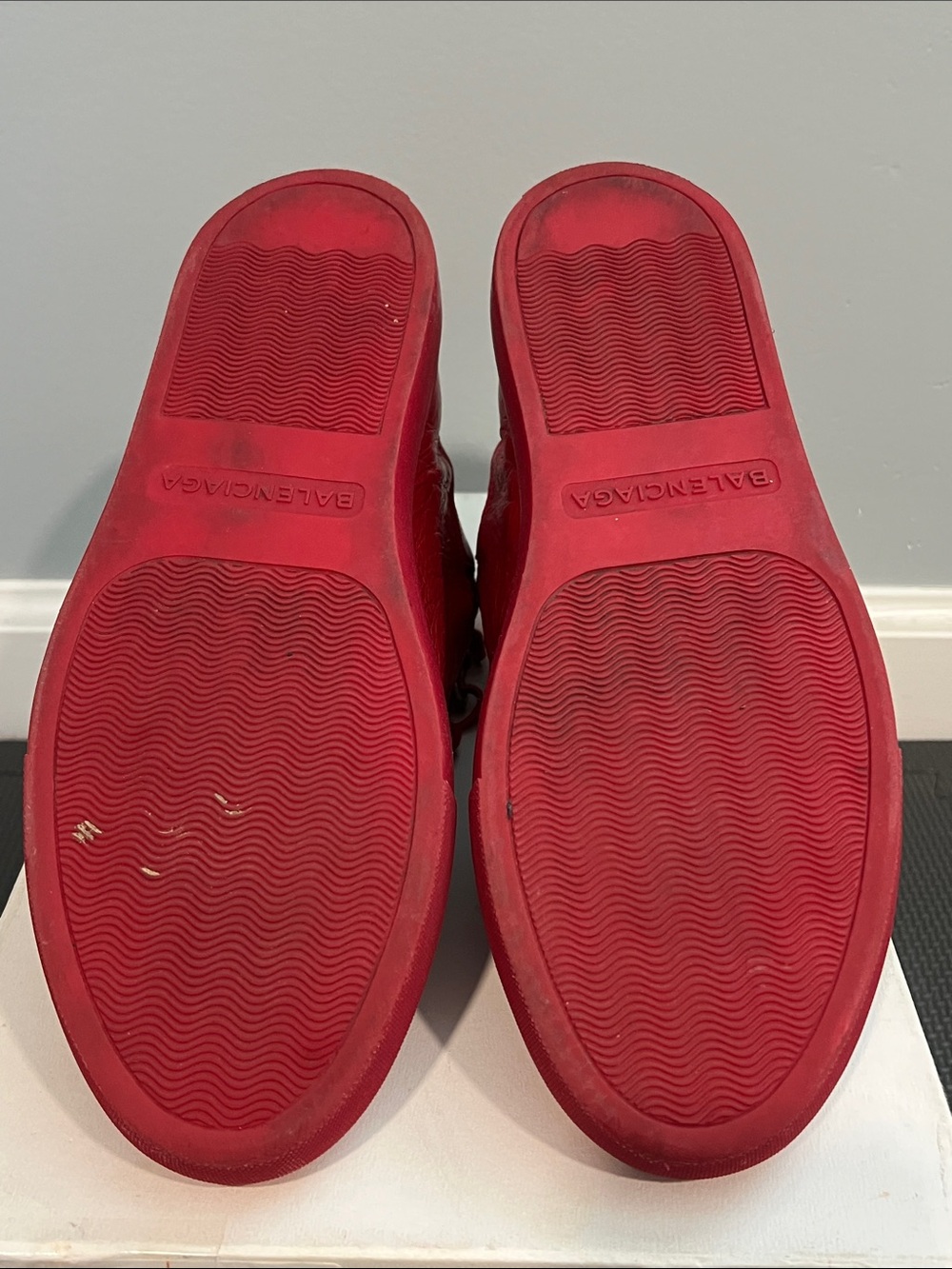 Men’s Balenciaga Red Leather High-Top Sneakers -Size 40 - Picture 9 of 16